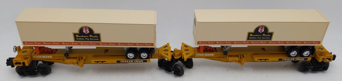 Lionel 6-16345 O TTUX Flatcar w/ Southern Pacific Trailers EX