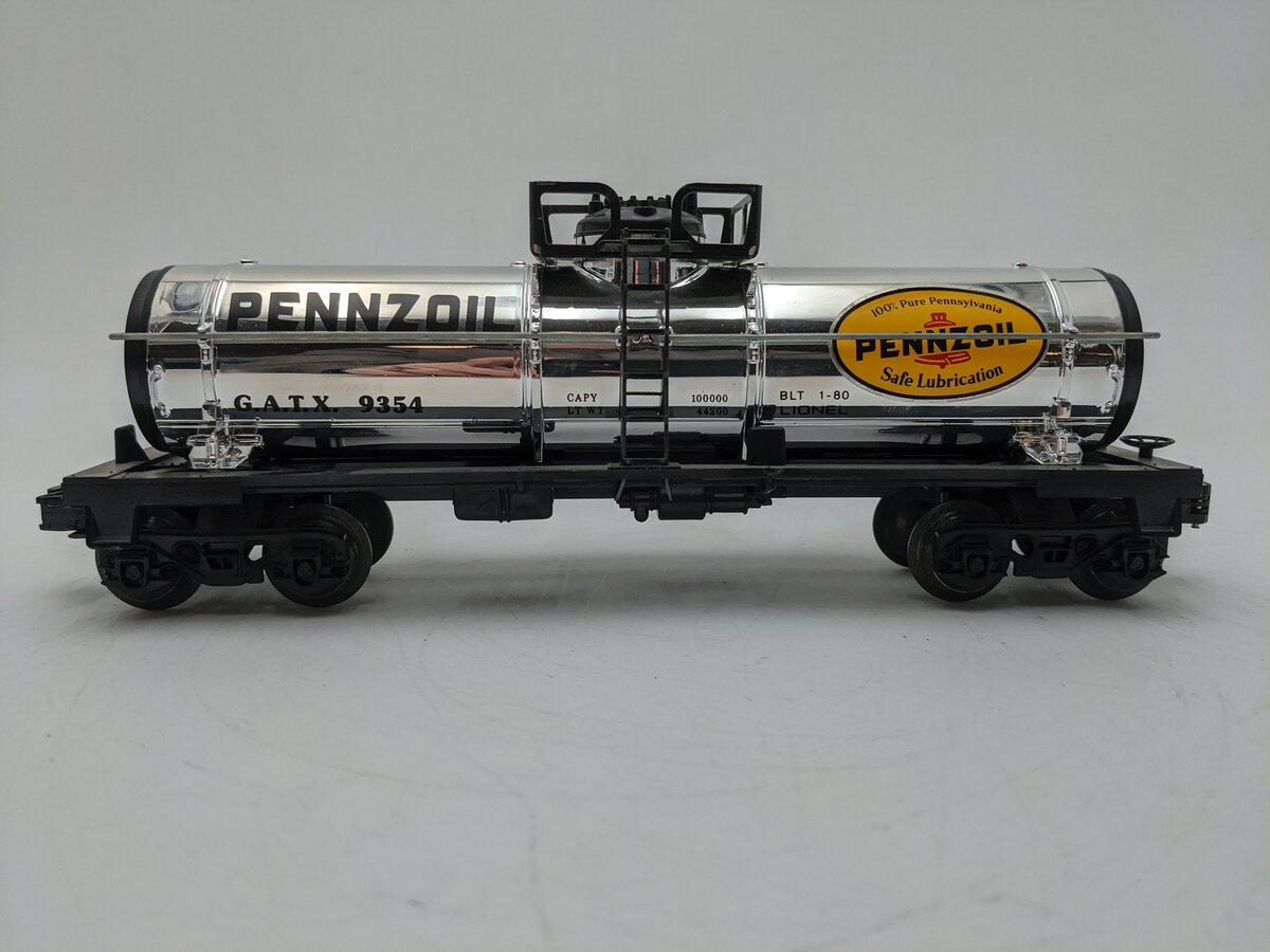 Lionel 6-9354 Pennzoil Chrome Plated Single Dome Tank Car EX/Box