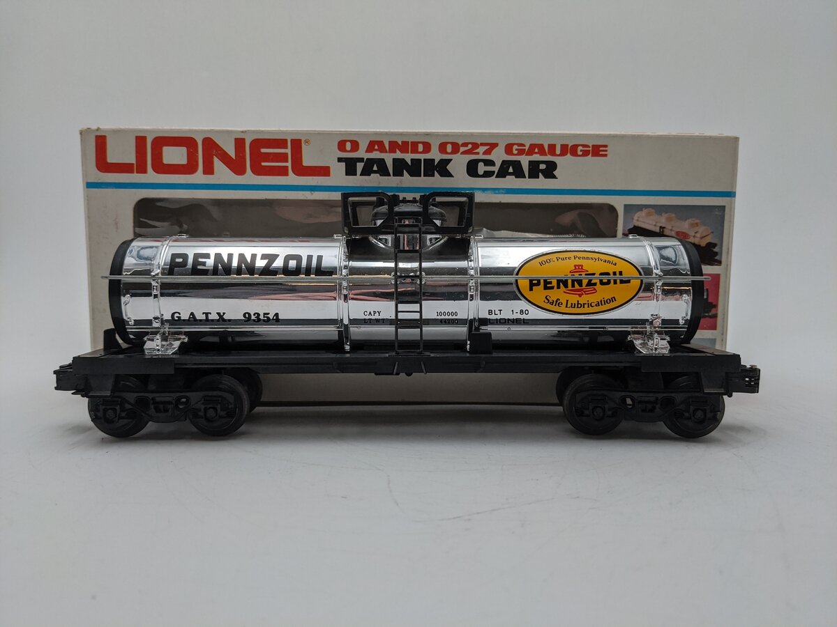 Lionel 6-9354 Pennzoil Chrome Plated Single Dome Tank Car EX/Box