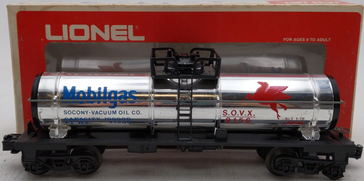 Lionel 6-9156 O Gauge Mobilgas Plated Single Dome Tank Car VG/Box