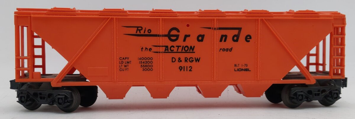 Lionel 6-9112 O Gauge Denver & Rio Grande Western Covered Long Hopper LN