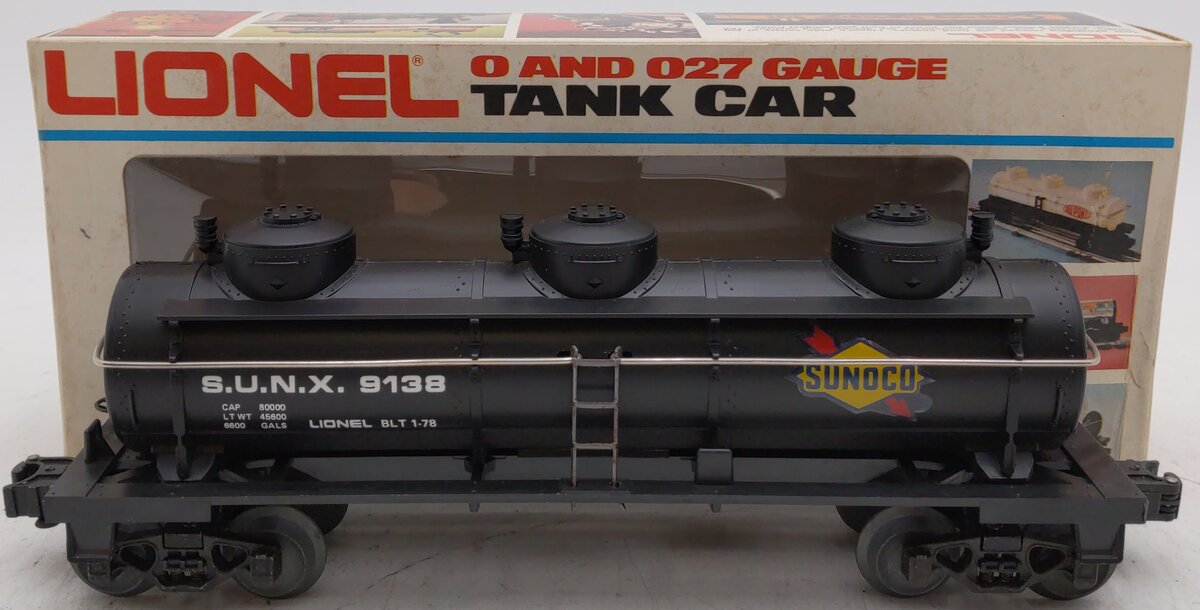 Lionel 6-9138 O Gauge Sunoco Triple Dome Black Tank Car EX/Box