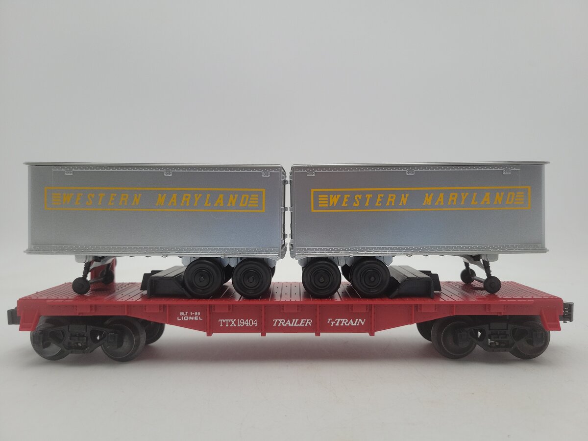 Lionel 6-19404 O Gauge Western Maryland Flatcar with Trailers #19404 EX