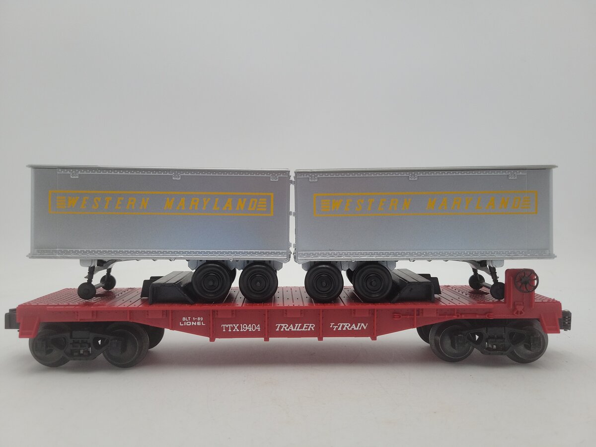 Lionel 6-19404 O Gauge Western Maryland Flatcar with Trailers #19404 EX