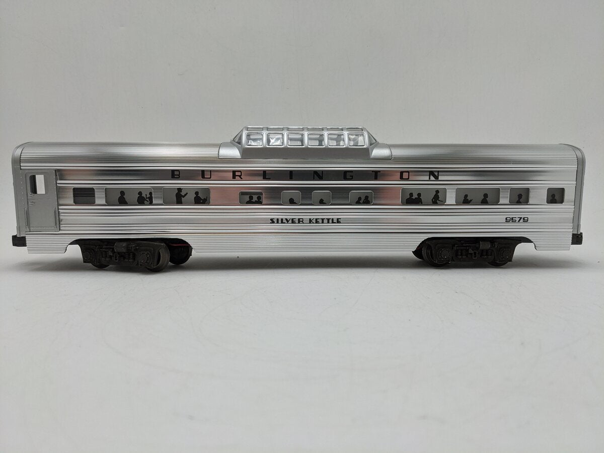 Lionel 6-9579 O Gauge Burlington "Silver Kettle" Aluminum Vista Dome Car EX/Box