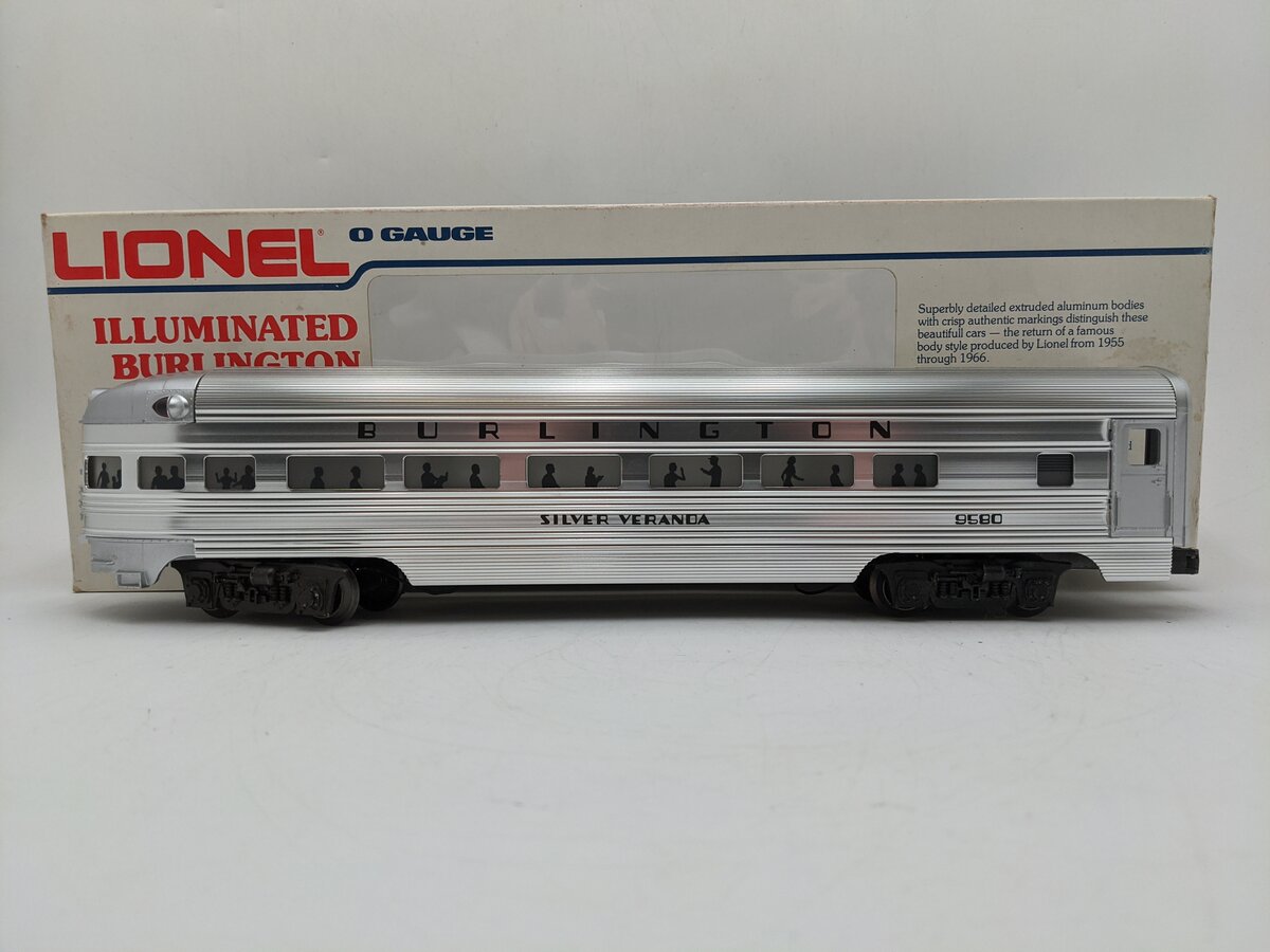 Lionel 6-9580 O Gauge Burlington Aluminum "Silver Veranda" Observation Car EX/Box