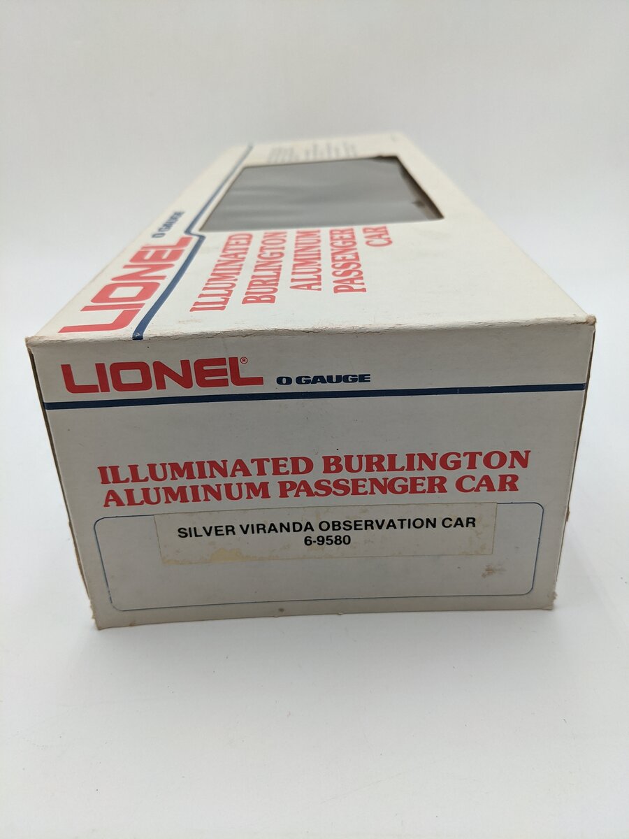 Lionel 6-9580 O Gauge Burlington Aluminum "Silver Veranda" Observation Car EX/Box