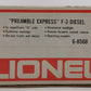 Lionel 6-8568 O Gauge Preamble Express F3 A Diesel Locomotive #8568 LN/Box