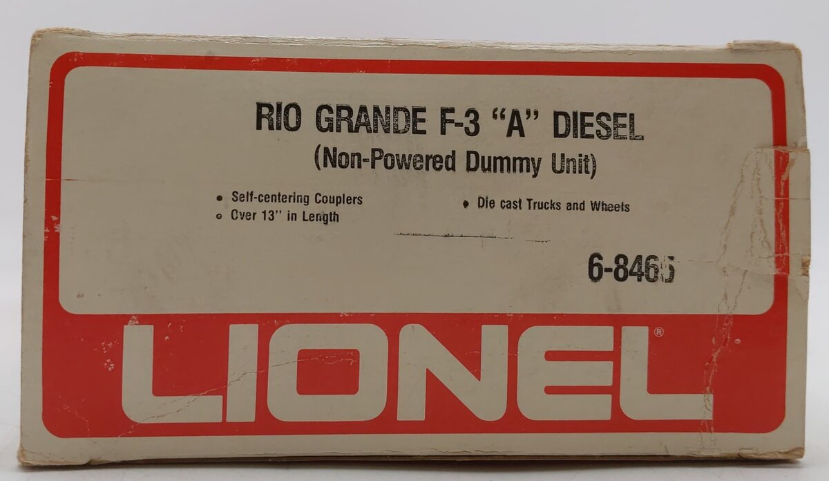Lionel 6-8465 O Gauge Rio Grande F3A Dummy Diesel Locomotive EX/Box