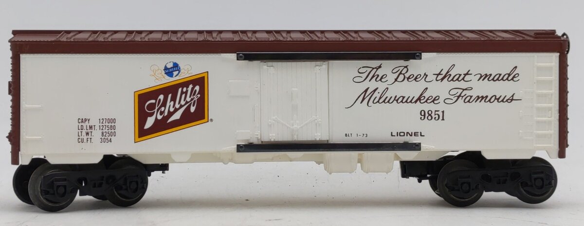 Lionel 6-9851 O Gauge Schlitz Billboard Reefer Car #9851 EX