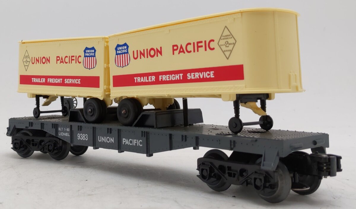 Lionel 6-9383 O Gauge Union Pacific FAR Piggyback Flatcar w/ Trailers LN
