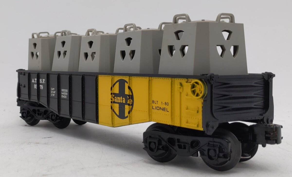 Lionel 6-9379 O Gauge AT&SF Gondola W/ Radioactive Canister Load EX