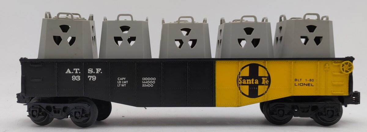 Lionel 6-9379 O Gauge AT&SF Gondola W/ Radioactive Canister Load EX