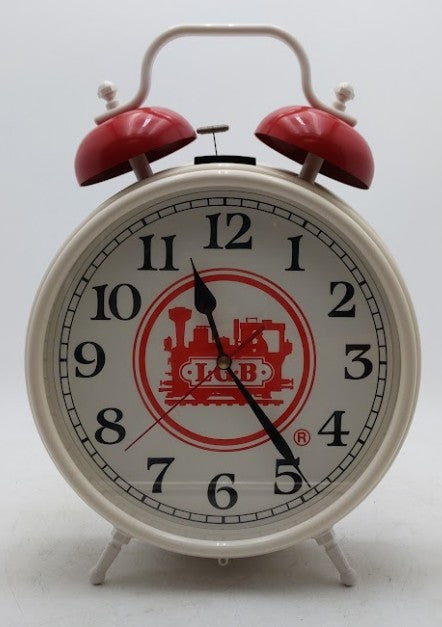 LGB White and Red Battery Operated Alarm Clock w/ Plastic Handle LN