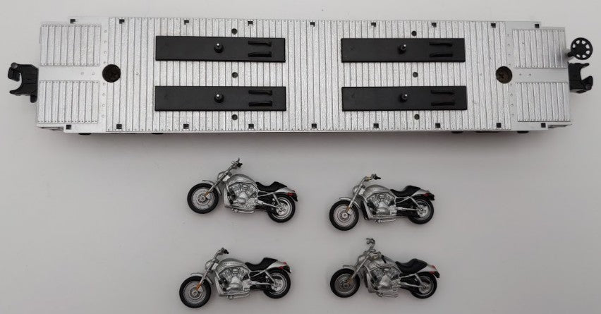 MTH 30-4131B O Gauge Harley-Davidson Flat Car with 4 V-Rod Bikes EX/Box