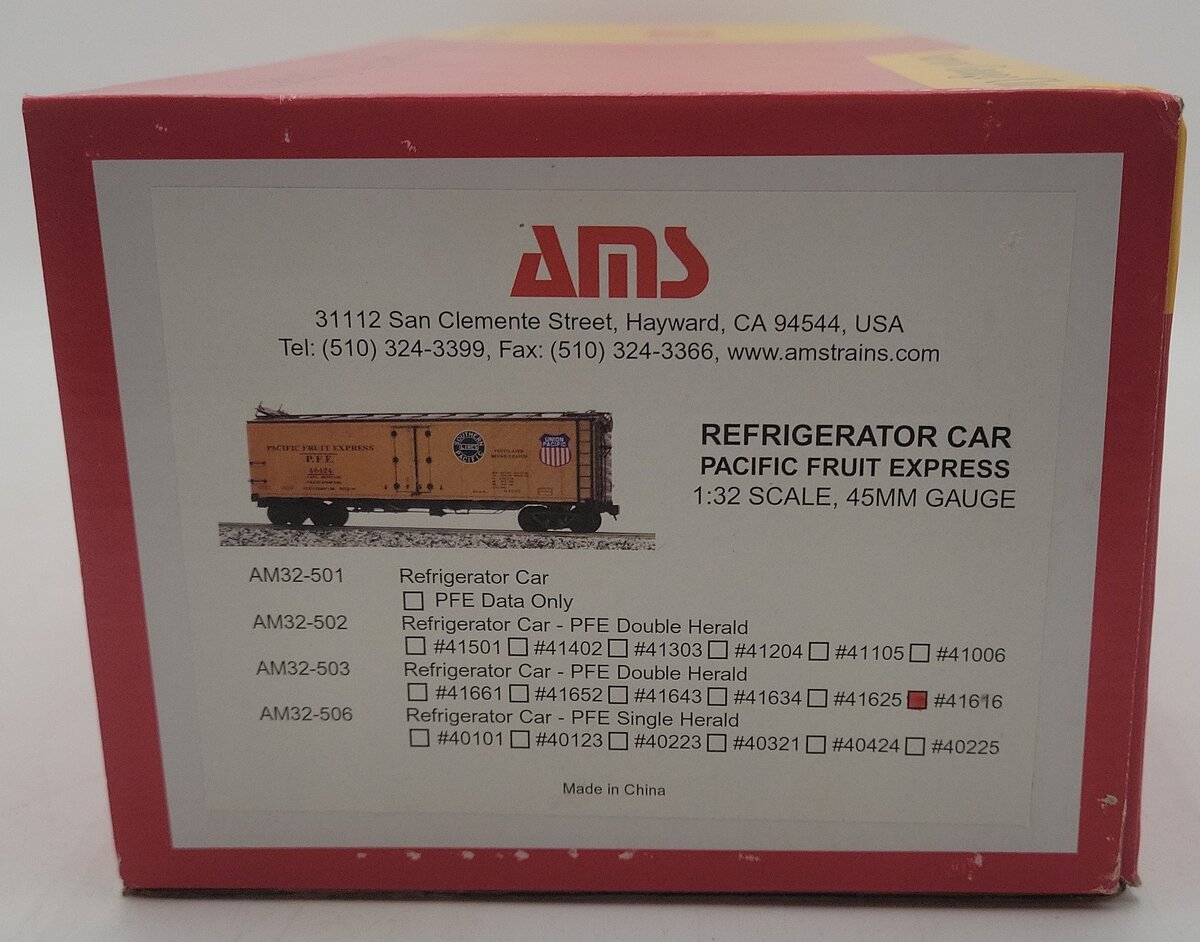 AMS AM32-503 G Scale Narrow Gauge PFE Double Herald Refrigerator Car #41616 EX/Box