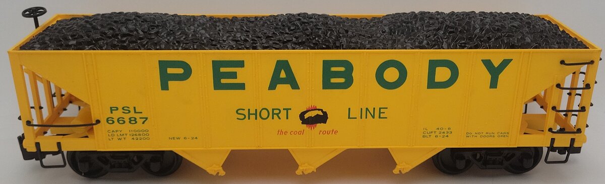 Bachmann 98229 G Scale Peabody 3-Bay Hopper w/ Coal Load #6687 EX/Box