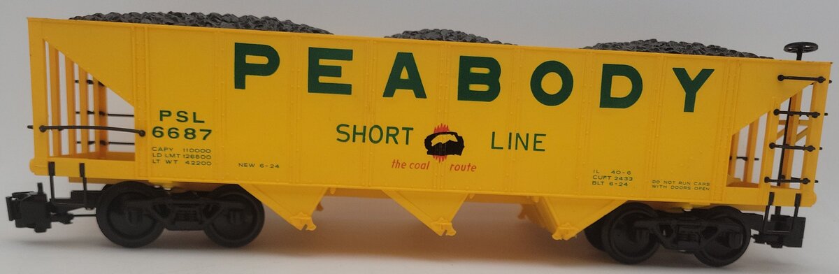 Bachmann 98229 G Scale Peabody 3-Bay Hopper w/ Coal Load #6687 EX/Box