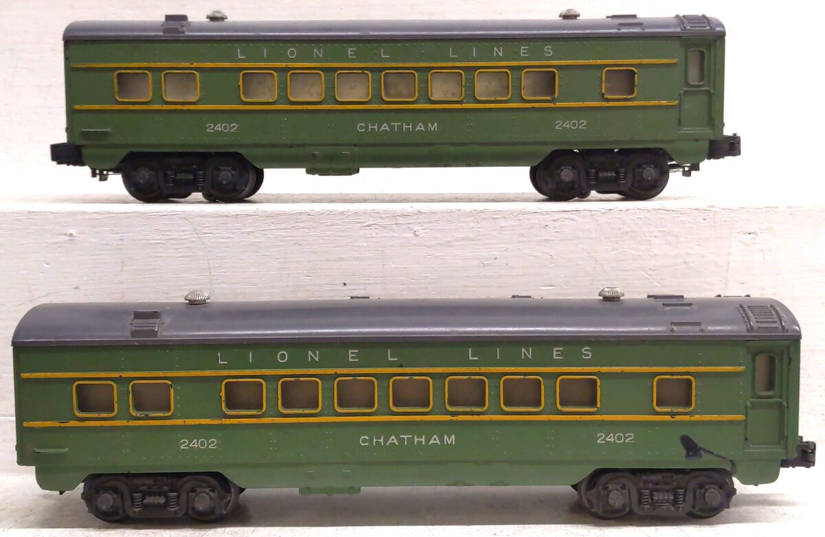 Lionel 2402 Vintage O Lionel Lines Green/Gray "Chatham" Pullman Car (2) VG