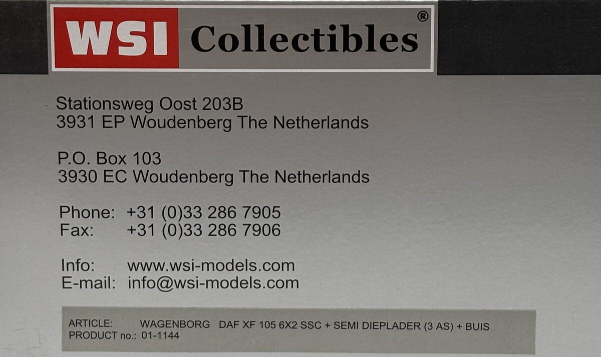WSI 01-1144 1:50 Wagenborg DAF XF 105 6x2 SSC + Semi Dieplader (3 AS) + Buis LN/Box
