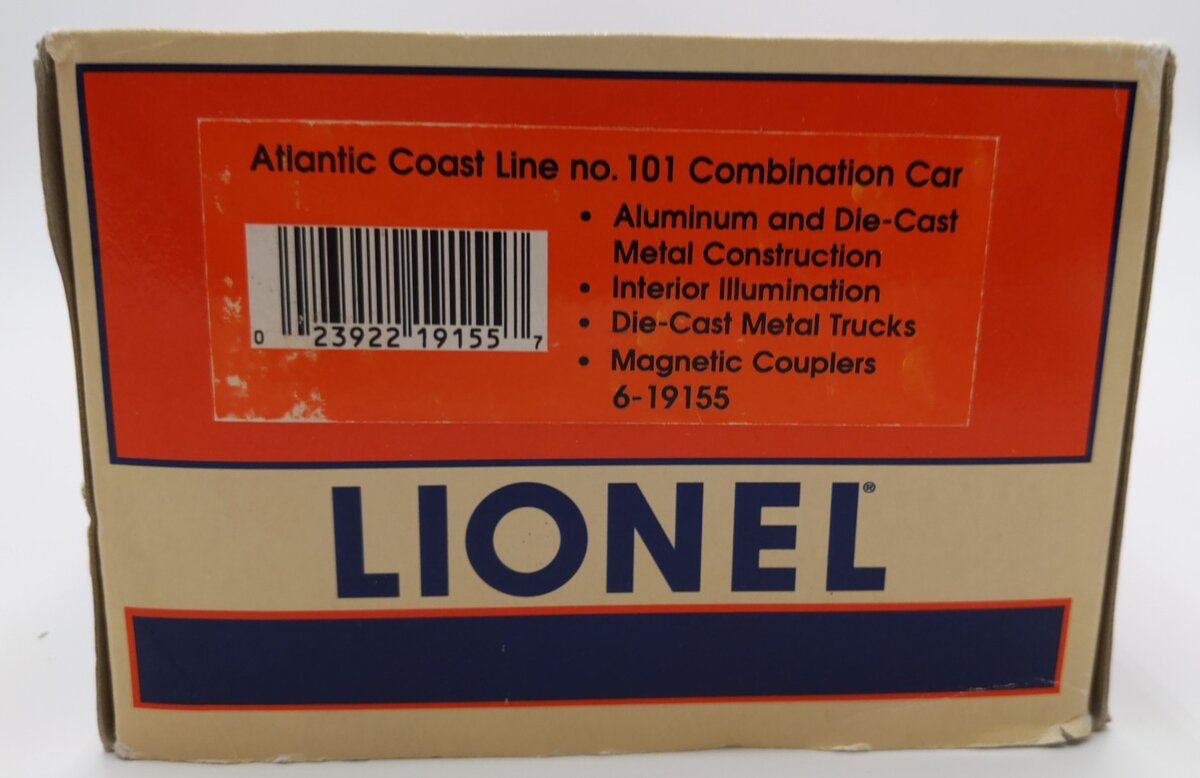 Lionel 6-19155 O Gauge Atlantic Coast Line Aluminum Combination Car #101 EX/Box