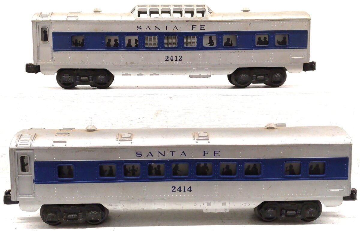 Lionel Vintage O Gauge Postwar "Santa Fe" Passenger Cars: 2412, 2414 [2] VG