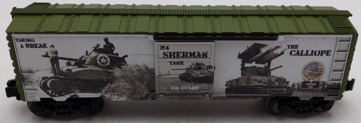 Lionel 1938220 O Gauge US Army WWII Sherman Tank Boxcar EX/Box