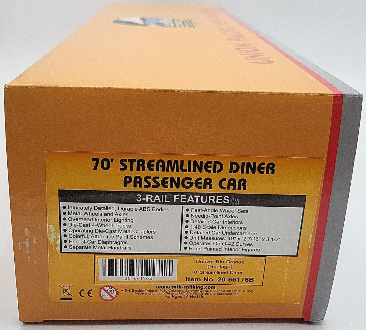 MTH 20-66176 70' ABS SLPR/Diner Pass. Denver Rio Grande Heritage Castle Peak LN/Box