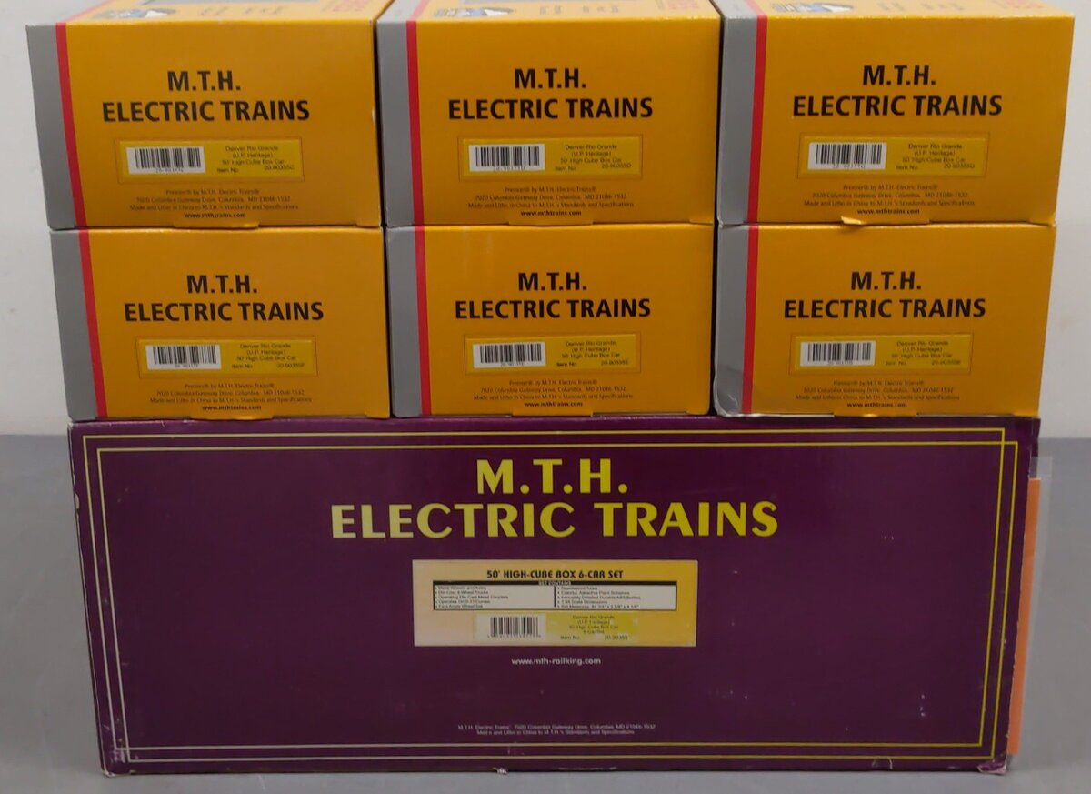 MTH 20-90355 O Denver Rio Grande Premier 50' High Cube Box Car Set (Set of 6) EX/Box