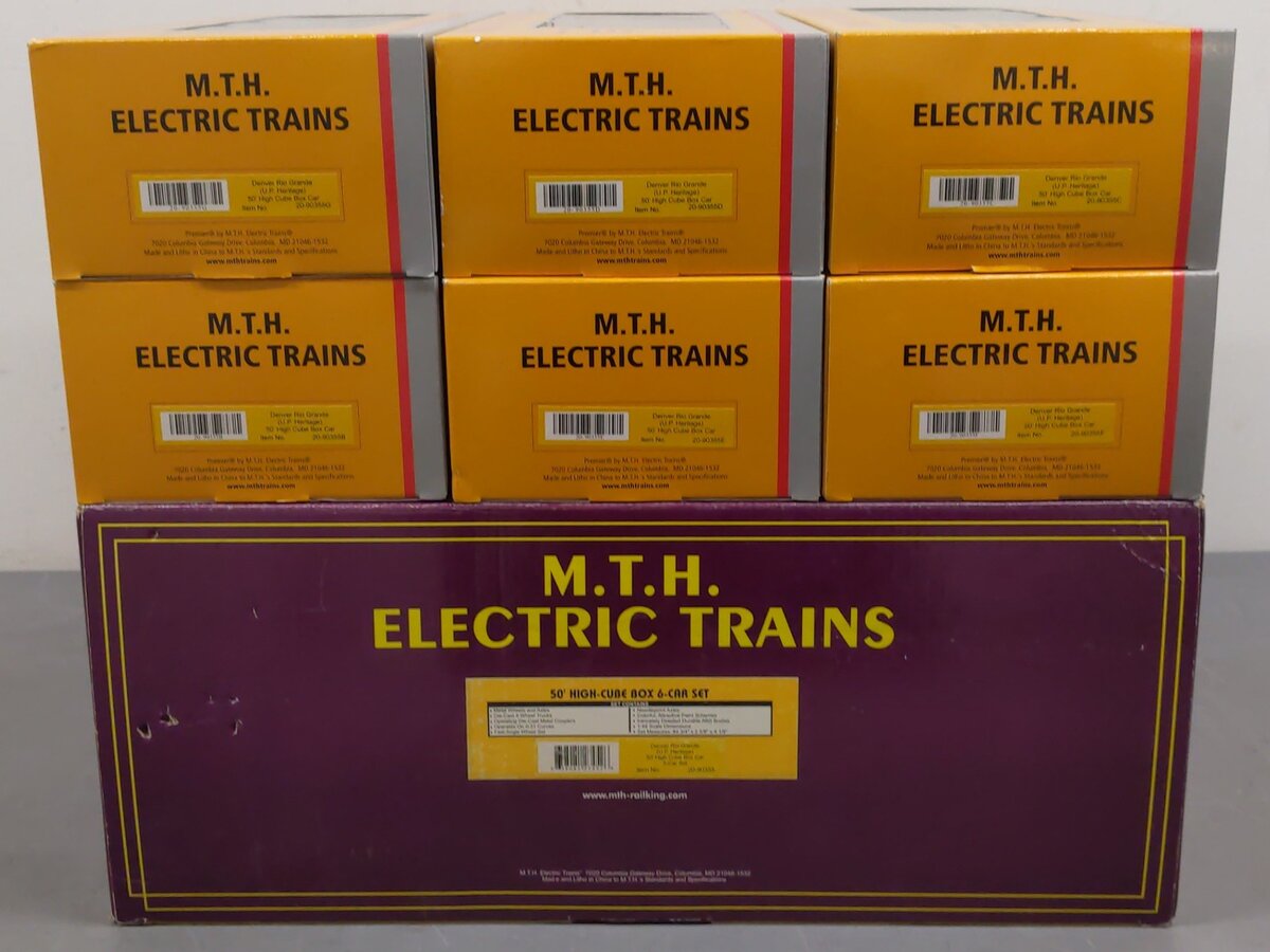MTH 20-90355 O Denver Rio Grande Premier 50' High Cube Box Car Set (Set of 6) EX/Box