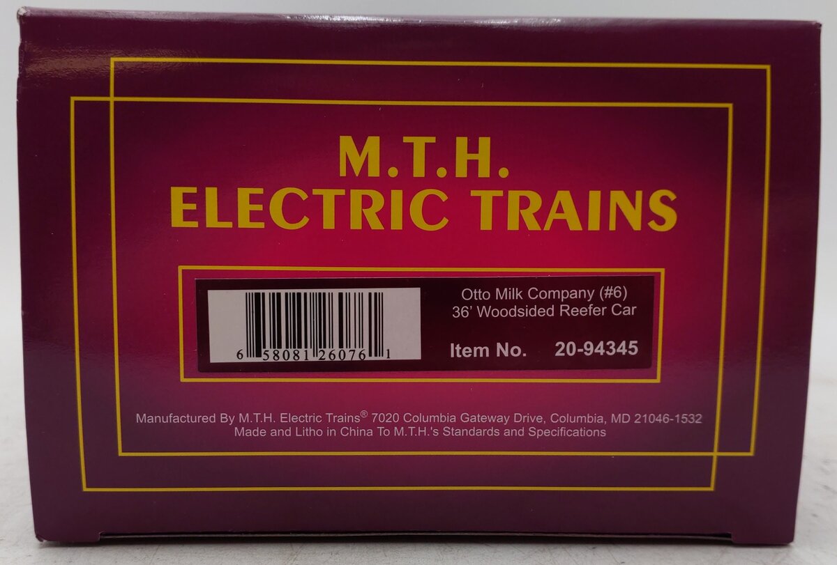 MTH 20-94345 O Otto Milk Company 36' Woodsided Reefer Car #6 EX/Box