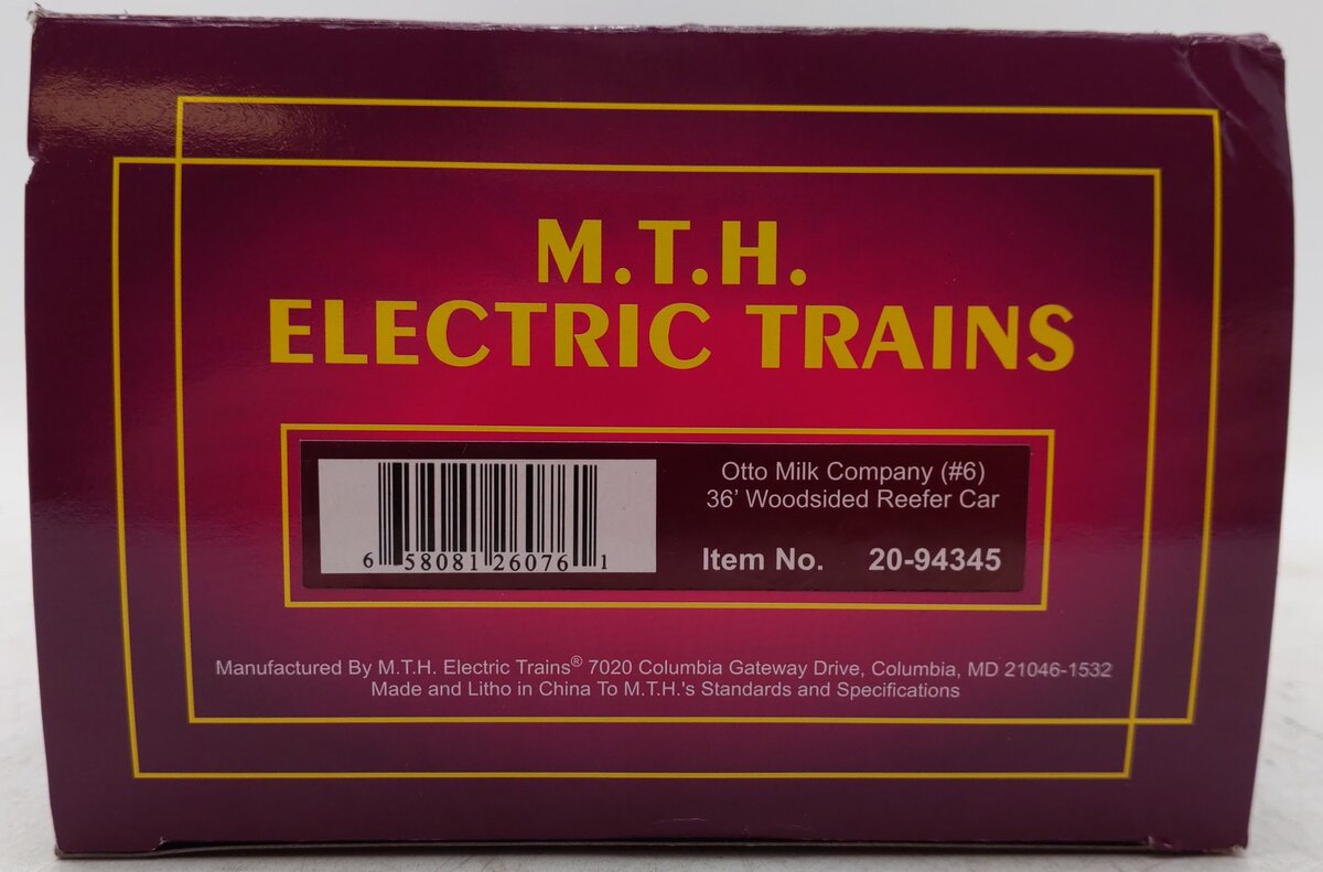 MTH 20-94345 O Otto Milk Company 36' Woodsided Reefer Car #6 EX/Box