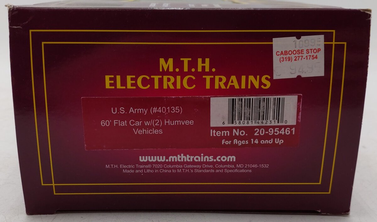 MTH 20-95461 O Gauge Department of Defense Flatcar w/ Vehicle Load VG/Box