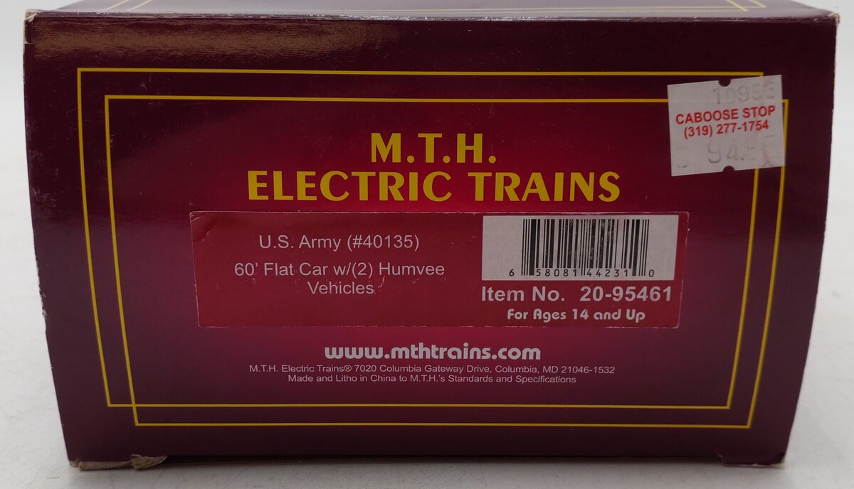 MTH 20-95461 O Gauge Department of Defense Flatcar w/ Vehicle Load VG/Box