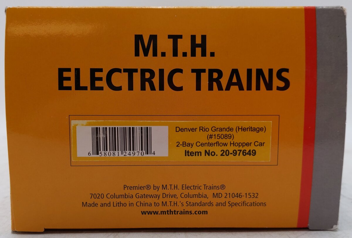 MTH 20-97649 O Denver Rio Grande U.P. Heritage 2-Bay Centerflow Hopper #15089 EX/Box