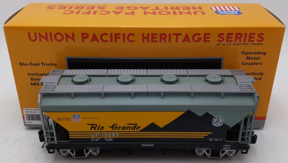 MTH 20-97649 O Denver Rio Grande U.P. Heritage 2-Bay Centerflow Hopper #15089 EX/Box