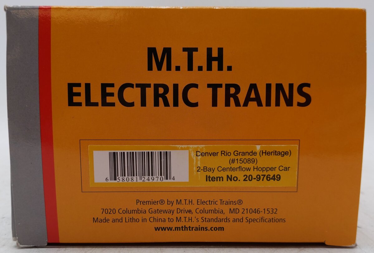 MTH 20-97649 O Denver Rio Grande U.P. Heritage 2-Bay Centerflow Hopper #15089 EX/Box