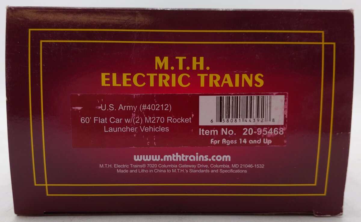 MTH 20-95468 O 60' Flatcar with 2 M270 Rocket Launcher Vehicles EX/Box