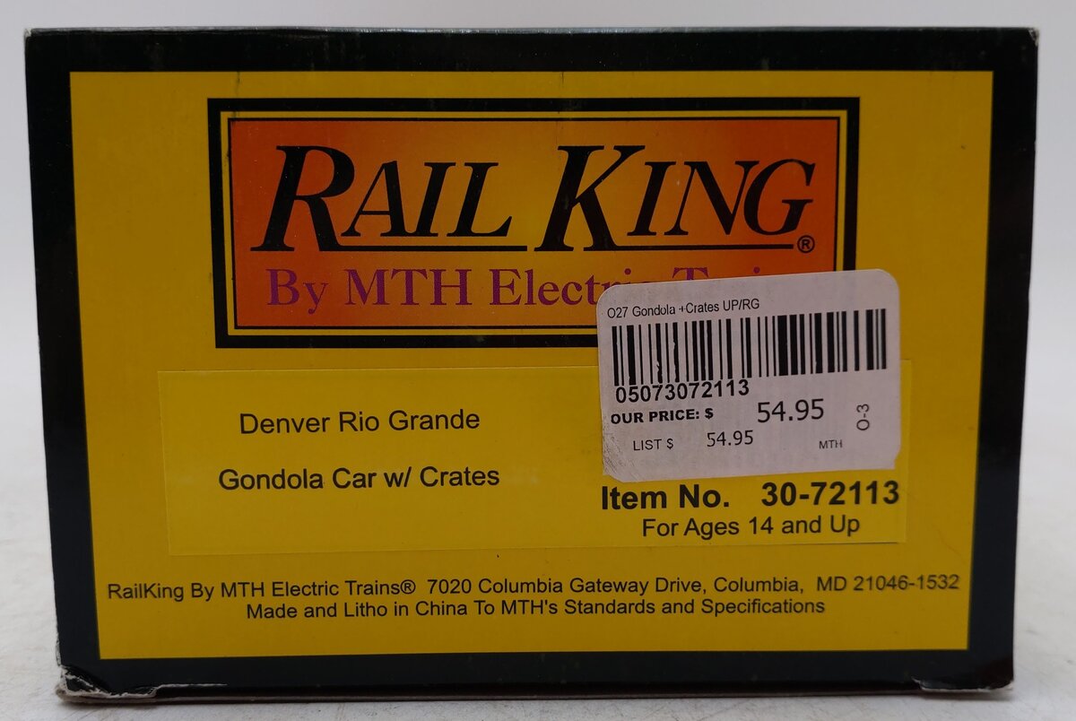 MTH 30-72113 O DRG Gondola w/Crates EX/Box