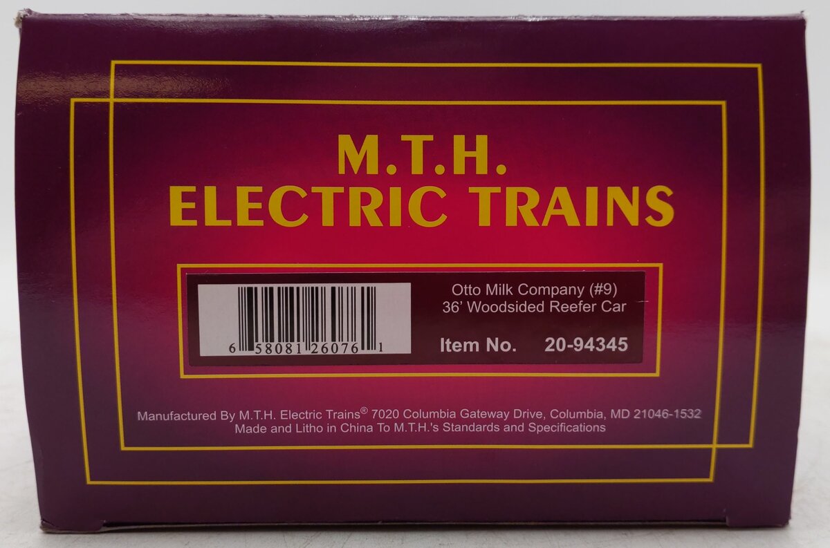 MTH 20-94345 Otto Milk Company 36' Woodsided Reefer Car #9 EX/Box