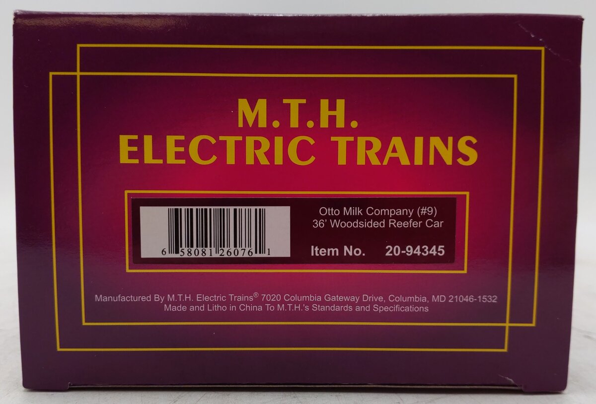 MTH 20-94345 Otto Milk Company 36' Woodsided Reefer Car #9 EX/Box