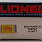 Lionel 6-19513 O Gauge Benjamin Franklin Reefer Car EX/Box