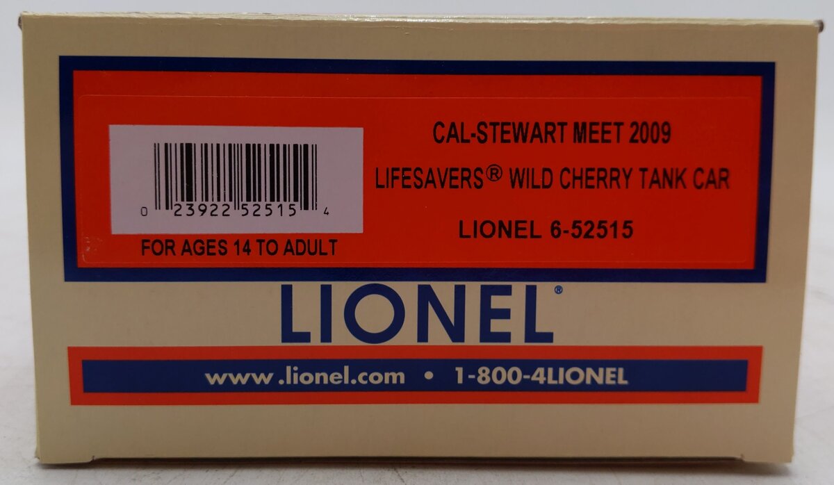 Lionel 6-52515 O Gauge Cal-Stewart Meet 2009 Lifesavers Wild Cherry Tank Car EX/Box