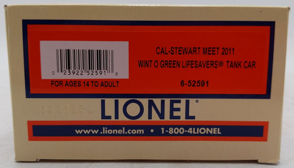 Lionel 6-52591 O Gauge Cal-Stewart Meet 2011 Wint O Green Lifesavers Tank Car EX/Box
