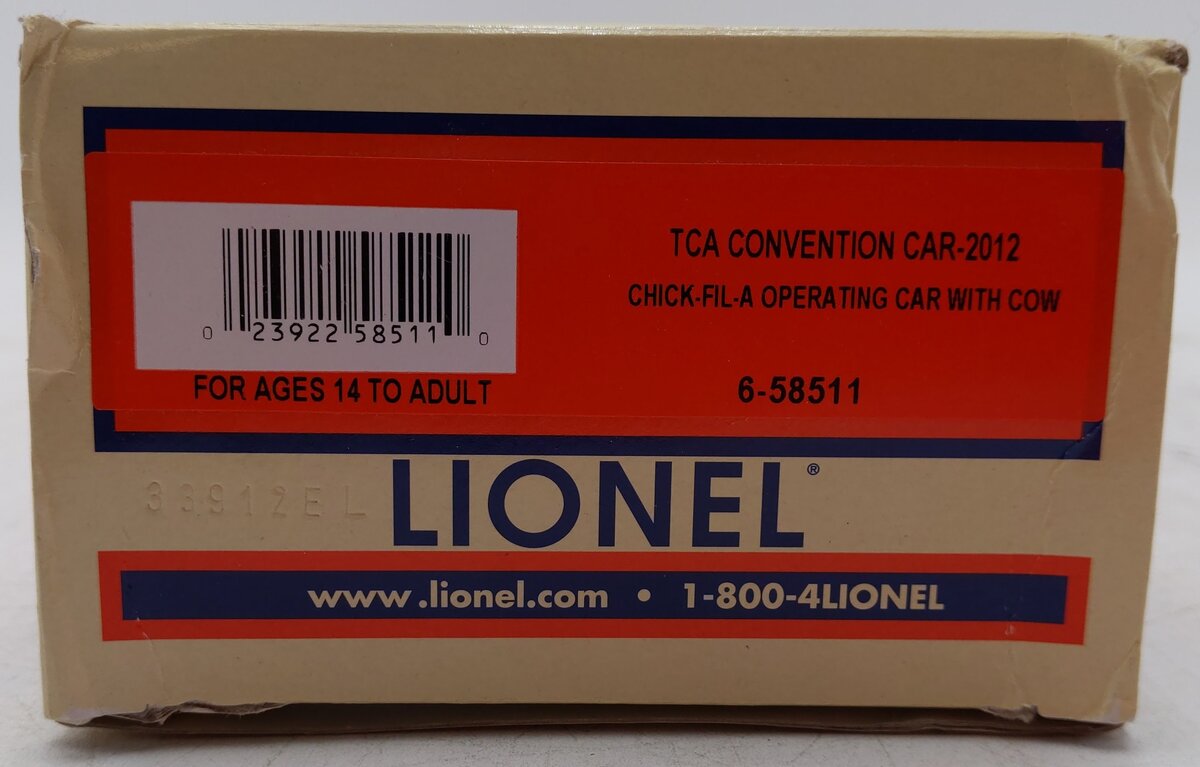 Lionel 6-58511 O Gauge Chick-Fil-A Operating Car TCA Convention Car #2012 EX/Box