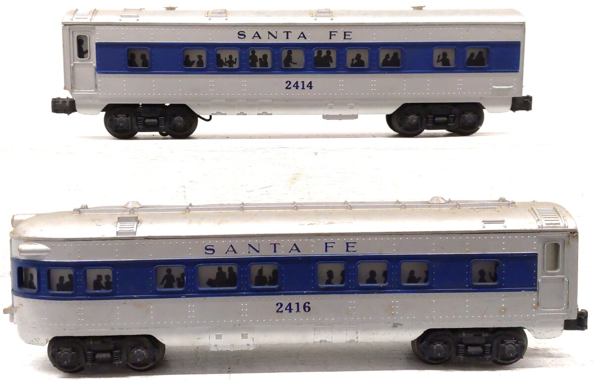Lionel Vintage O Gauge Postwar "Santa Fe" Passenger Cars: 2414, 2416 [2] VG