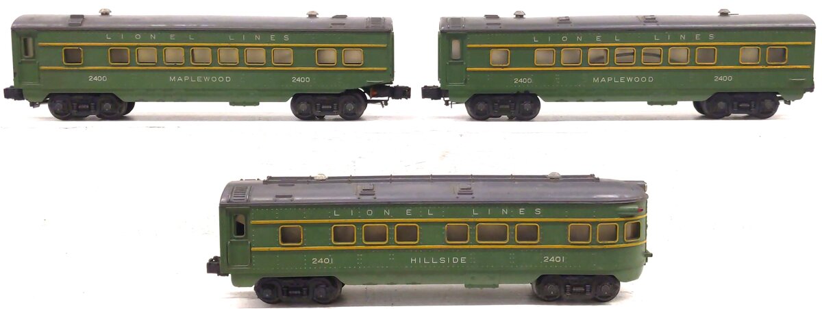 Lionel Vintage O Gauge Postwar Green/Gray Passenger Cars: 2400, 2401 [3] VG