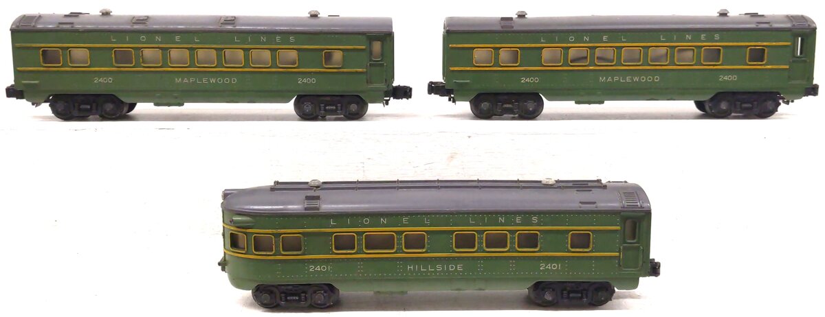 Lionel Vintage O Gauge Postwar Green/Gray Passenger Cars: 2400, 2401 [3] VG