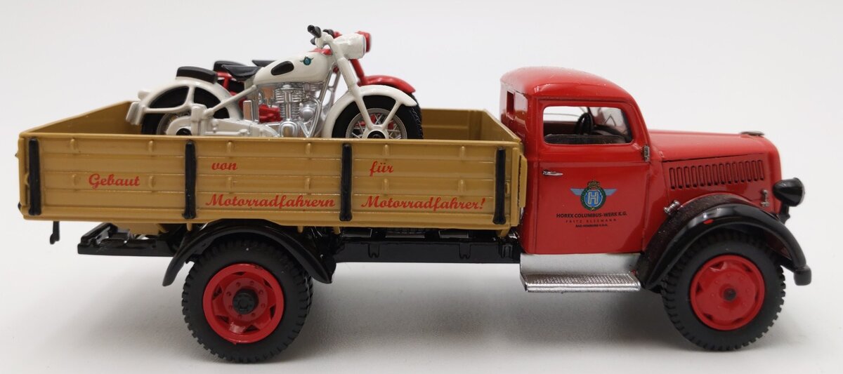 Schuco 450305500 1:43 Scale Die-Cast 1944 Opel Blitz w/2 Horex Regina Motorcycle EX