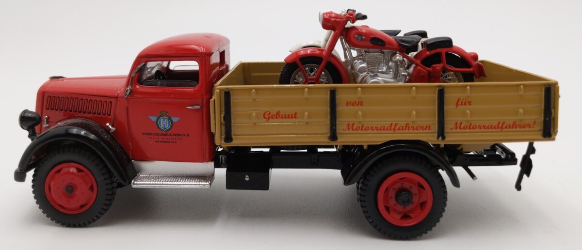 Schuco 450305500 1:43 Scale Die-Cast 1944 Opel Blitz w/2 Horex Regina Motorcycle EX